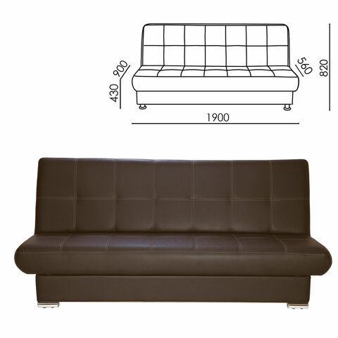 Диван мягкий раскладной Модесто, 1900х900х820 мм, экокожа, коричневый