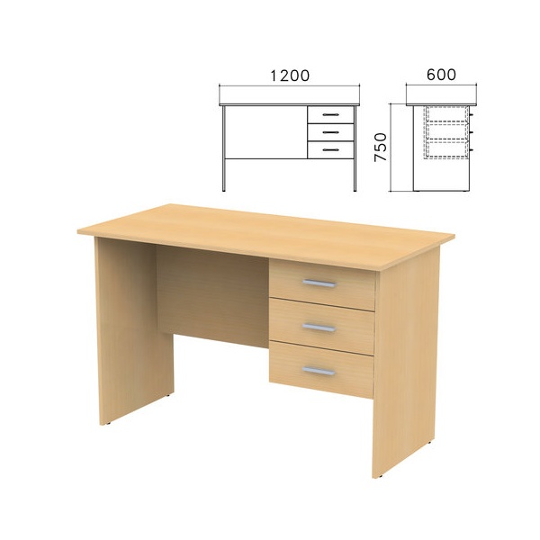 Канц Стол письменный Канц, 1200х600х750 мм, тумба 3 ящика