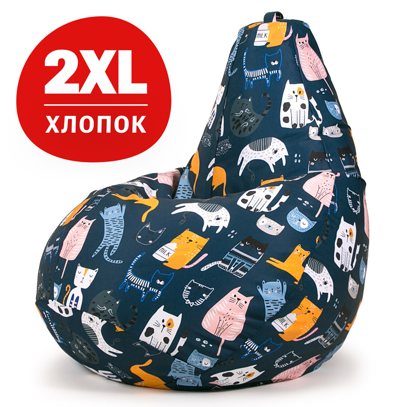 Кресло-мешок груша Bean Joy ХXL, хлопок, Коты непоседы синие