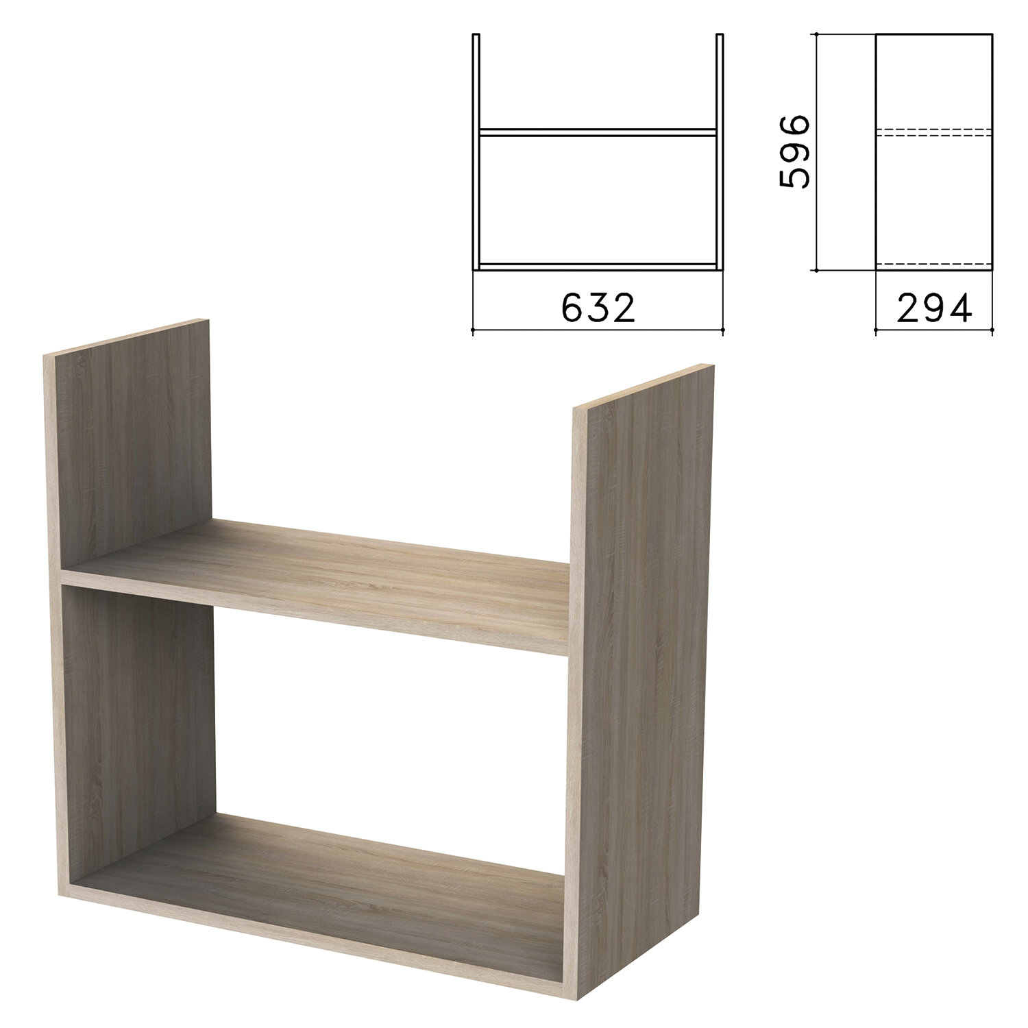 Полка навесная настенная Бюджет, 632х294х596 мм, дуб сонома, 402668-091