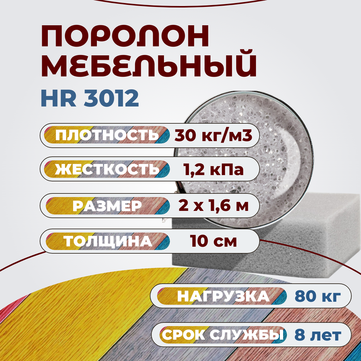 Поролон высокоэластичный мебельный FoamLine HR 3012 2000х1600 100 мм