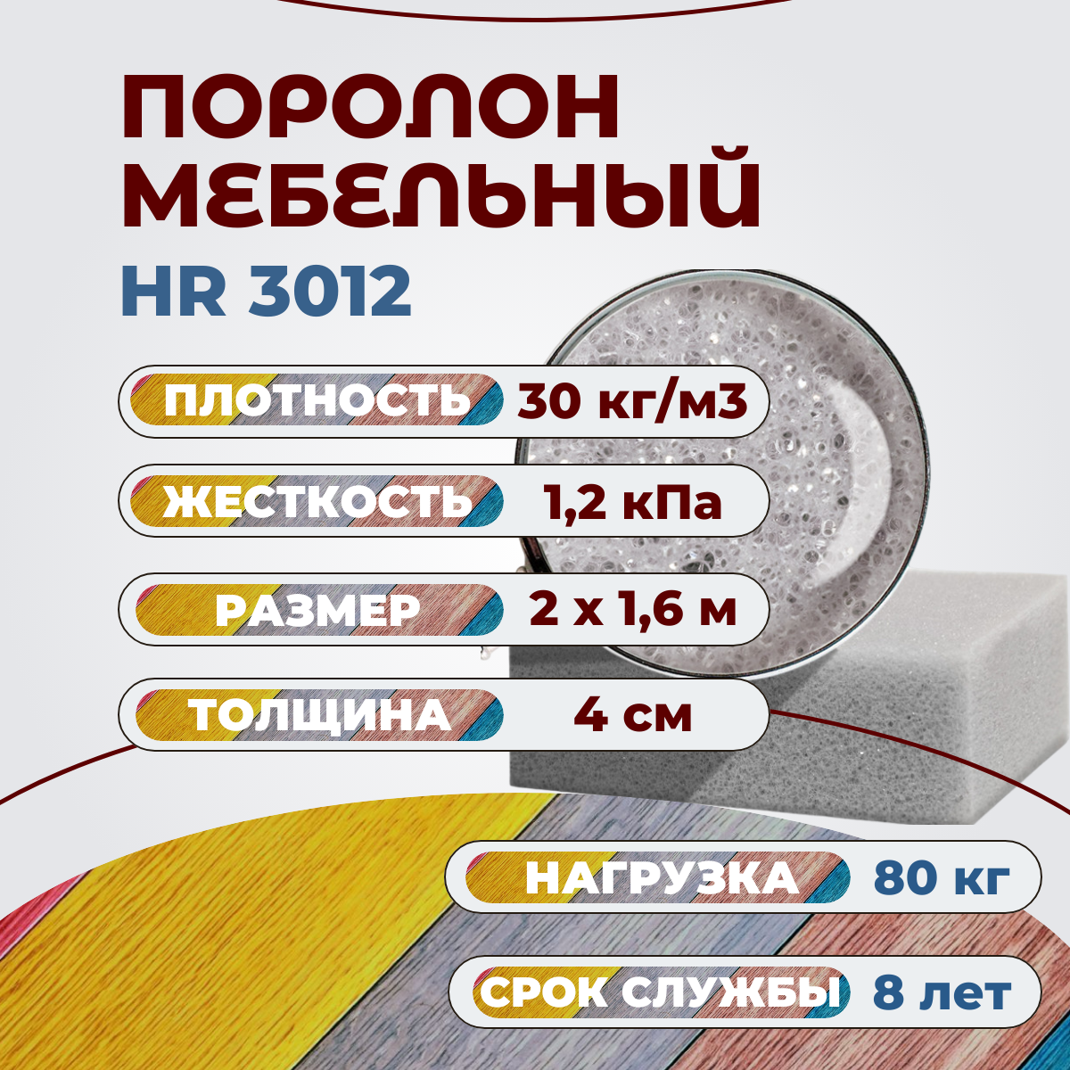 Поролон высокоэластичный мебельный FoamLine HR 3012 2000х1600 40 мм