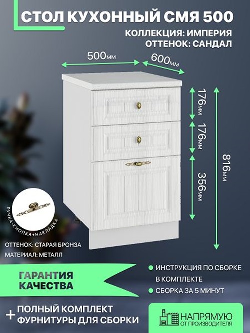 Шкаф ДСВ Мебель Империя Сандал СМЯ 500 50х52х72