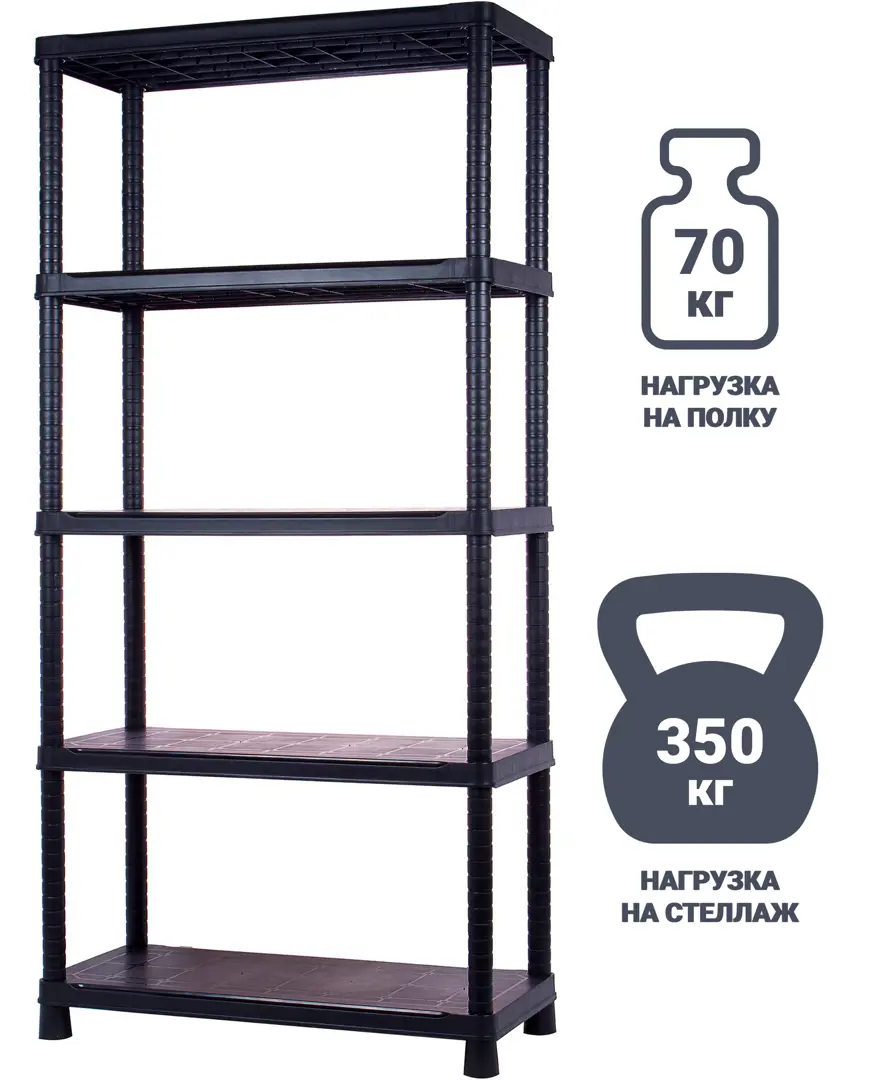 Стеллаж Optimus 90x187x40 см 5 полок пластик цвет чёрный нагрузка на полку до 70 кг