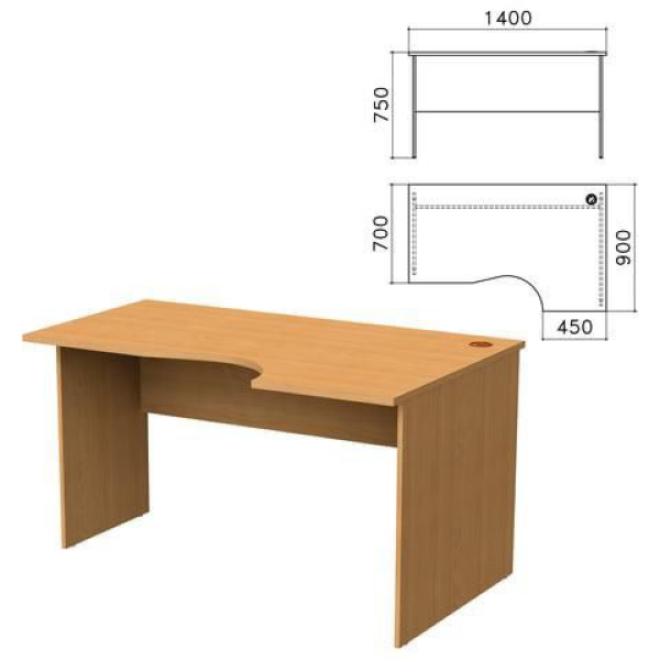 Стол письменный эргономичный Монолит, 1400х900х750 мм, правый