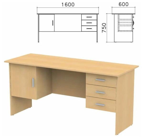 Стол письменный Канц, 1600х600х750 мм, 2 тумбы, комбинированный, бук невский, СК29.