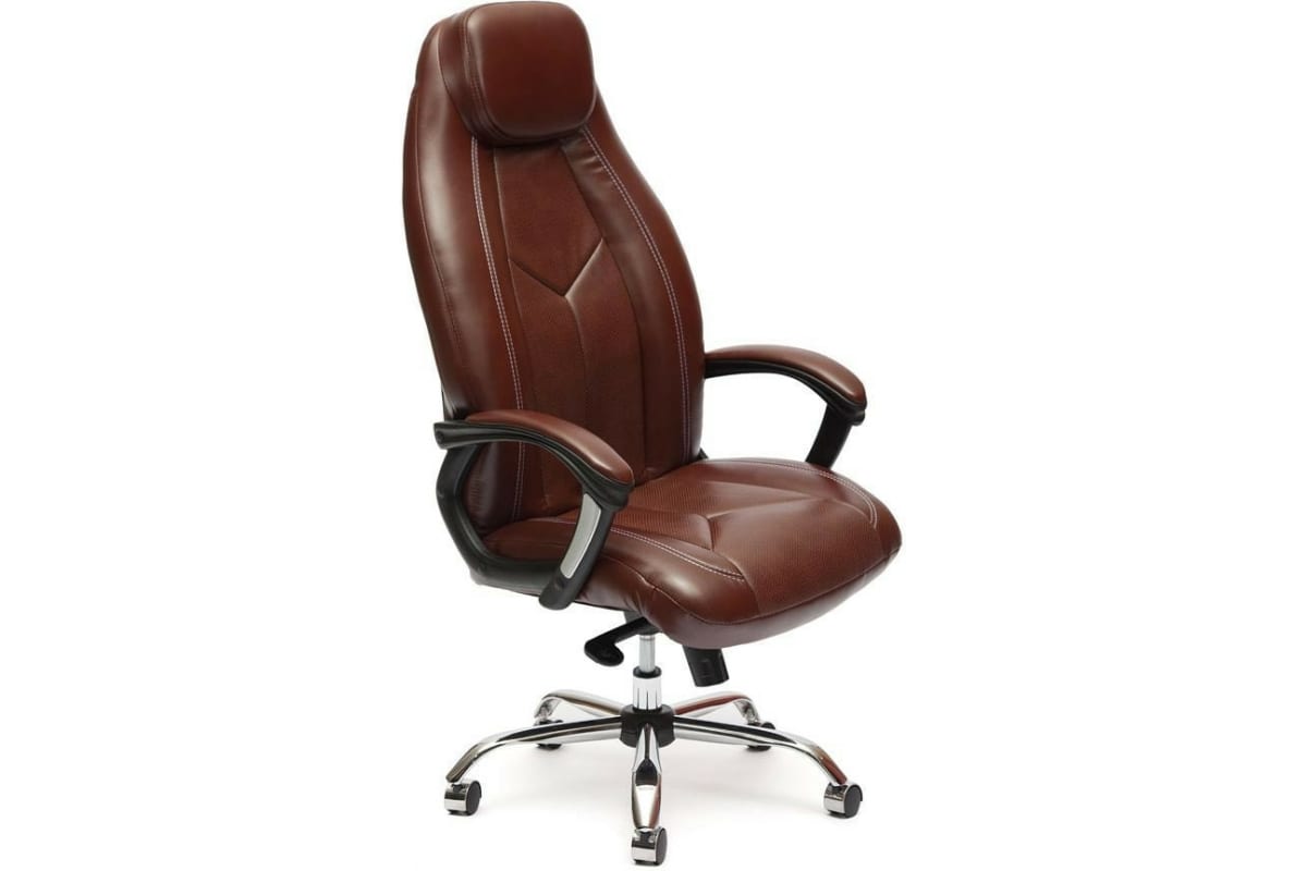 Tetchair BOSS люкс (хром) кож/зам, коричневый/коричневый перфорированный, 2 TONE/2 TONE/06